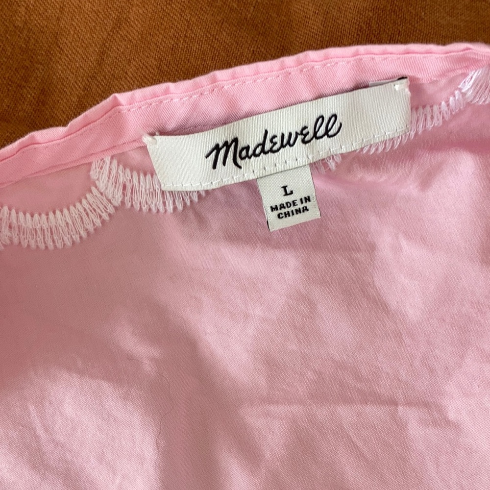 Madewell Pink embroidered side-tie wrap top large - Picture 9 of 10